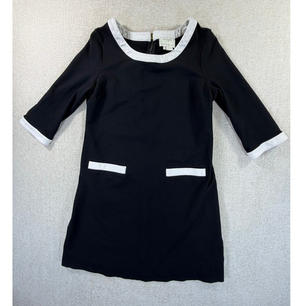 Kate Spade New York Women Black White 10 Knee Length 3/4 Sleeve Dress Classic